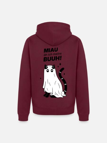 Miau äh ich meine Buuh! - Katze Gespenst Halloween - Unisex Premium Bio Zip Hoodie - Burgunderrot - Hinten