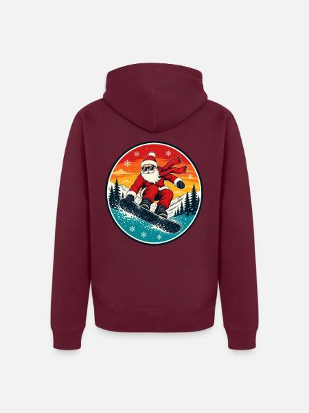 Cooler Weihnachtsmann beim Snowboarden Retro - Unisex Premium Bio Zip Hoodie - Burgunderrot