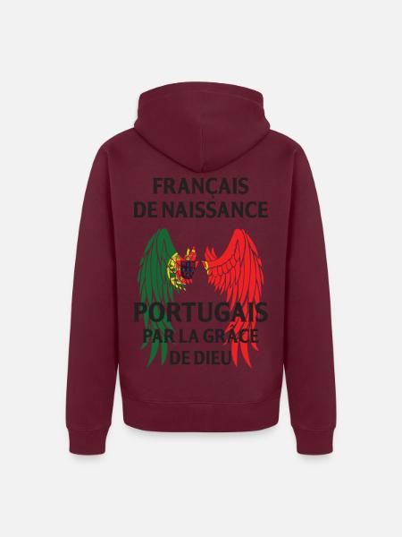 Franzose von Geburt, Portugiesisch durch die Gnade von... - Unisex Premium Bio Zip Hoodie - Burgunderrot - Hinten