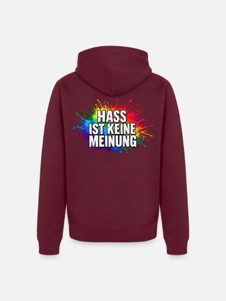 Hass ist keine Meinung Farbexplosion - Unisex Premium Bio Zip Hoodie - Burgunderrot - Hinten