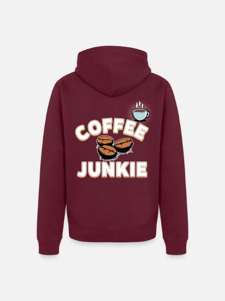Coffee Junkie - Kaffeebohnen und Tasse - Unisex Premium Bio Zip Hoodie - Burgunderrot