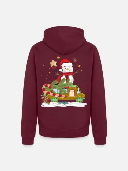 Schneemann Weihnachtsmann - Unisex Premium Bio Zip Hoodie - Burgunderrot