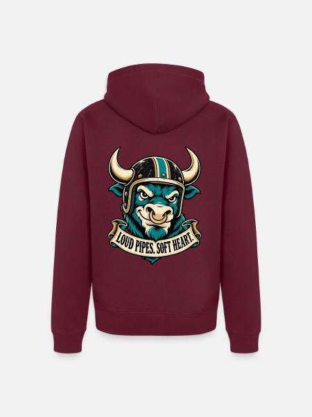 Biker Spruch - Loud Pipes Soft Heart - Unisex Premium Bio Zip Hoodie - Burgunderrot - Hinten