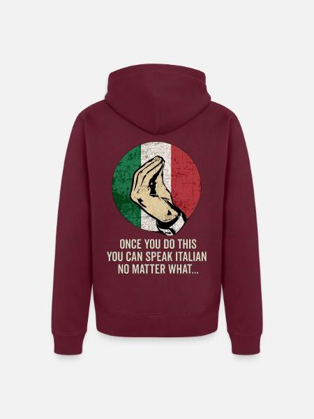 Italienisches Gebets-Meme-Tee - Unisex Premium Bio Zip Hoodie - Burgunderrot