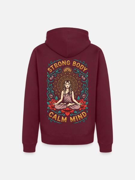 Yoga Instructor Strong Body Calm Mind Meditation - Unisex Premium Bio Zip Hoodie - Burgunderrot - Hinten