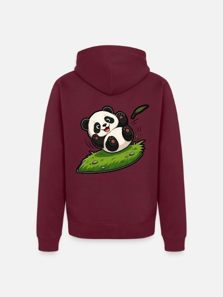 Kugel Panda Baby Rollen Hügel Comic Kinder T-Shirt - Unisex Premium Bio Zip Hoodie - Burgunderrot - Hinten