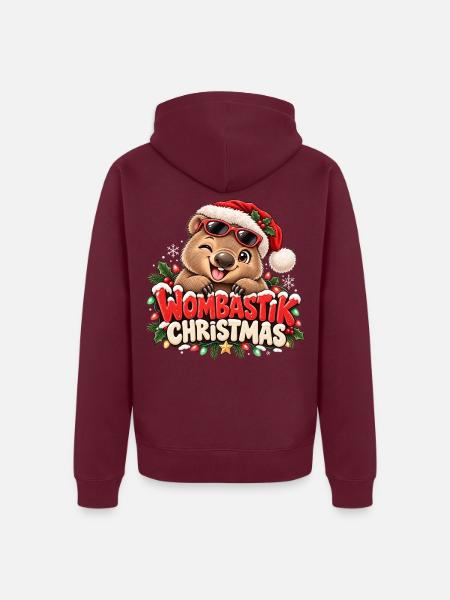 Wombastik Christmas Wombat mit Sonnenbrille - Unisex Premium Bio Zip Hoodie - Burgunderrot