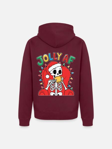 Jolly Af Skelett Mit Weihnachtsmütze - Unisex Premium Bio Zip Hoodie - Burgunderrot