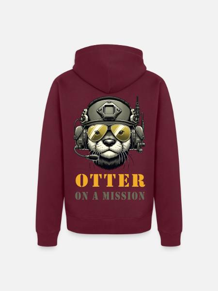 Otter mit Militärhelm und Sonnenbrille auf Mission - Unisex Premium Bio Zip Hoodie - Burgunderrot - Hinten