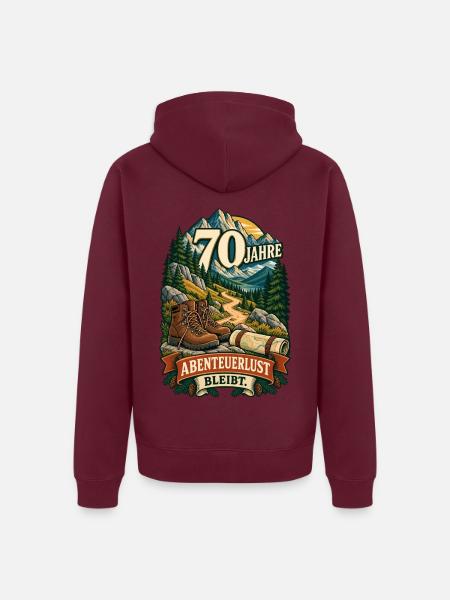 70 Jahre Abenteuerlust bleibt - Unisex Premium Bio Zip Hoodie - Burgunderrot