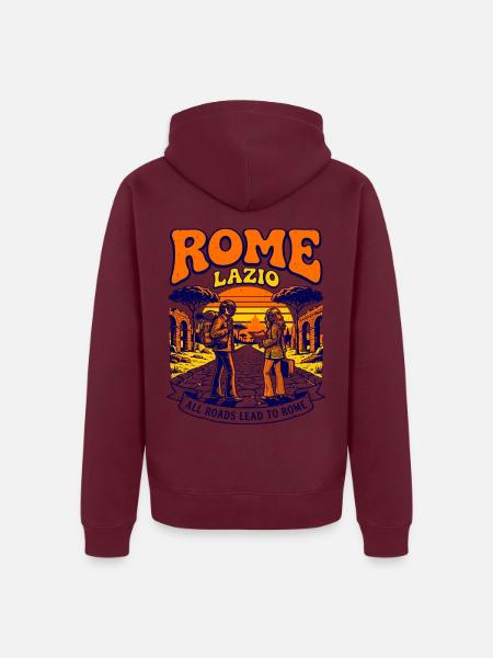 Retro Rome Lazio All Roads Lead To Rome - Unisex Premium Bio Zip Hoodie - Burgunderrot - Hinten