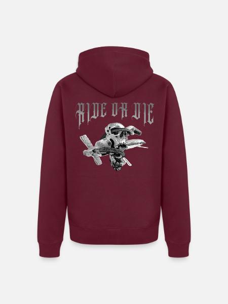 Skull_Ride_or_die - Unisex Premium Bio Zip Hoodie - Burgunderrot