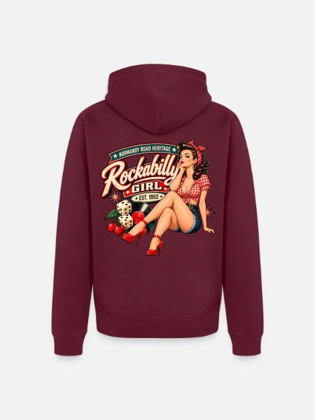 Rockabilly Pin-Up-Rucksack – Normandy Road - Unisex Premium Bio Zip Hoodie - Burgunderrot