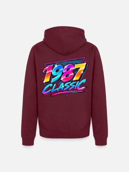 1987 Classic Neon Retro - Unisex Premium Bio Zip Hoodie - Burgunderrot