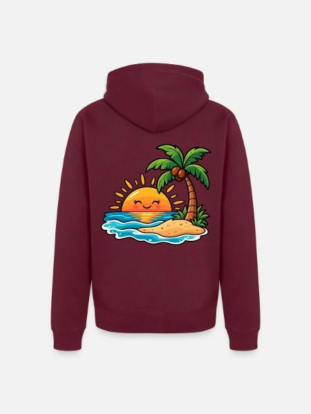 Tropischer Sonnenuntergang mit Palme - Unisex Premium Bio Zip Hoodie - Burgunderrot - Hinten