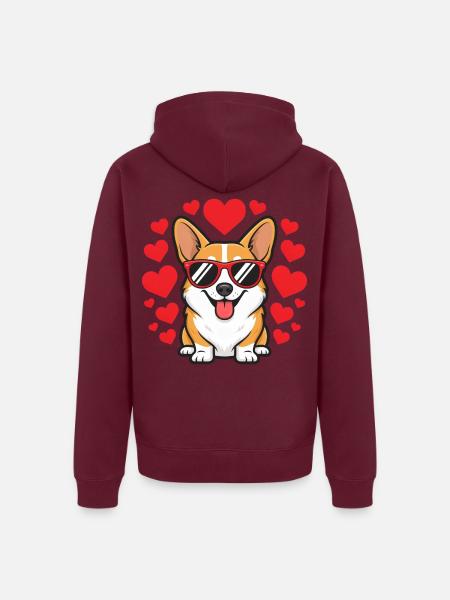 Corgi Valentine Hearts Sonnenbrille Welpenliebe - Unisex Premium Bio Zip Hoodie - Burgunderrot - Hinten