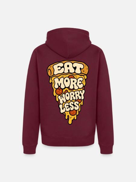 Pizza – Eat More Worry Less - Unisex Premium Bio Zip Hoodie - Burgunderrot - Hinten