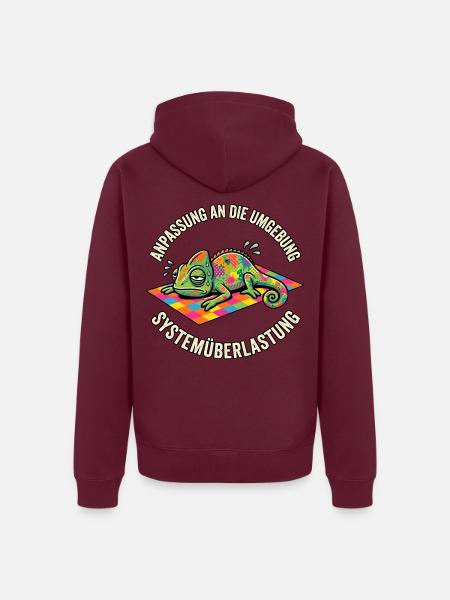 Lustiges Chamäleon Systemüberlastung - Unisex Premium Bio Zip Hoodie - Burgunderrot