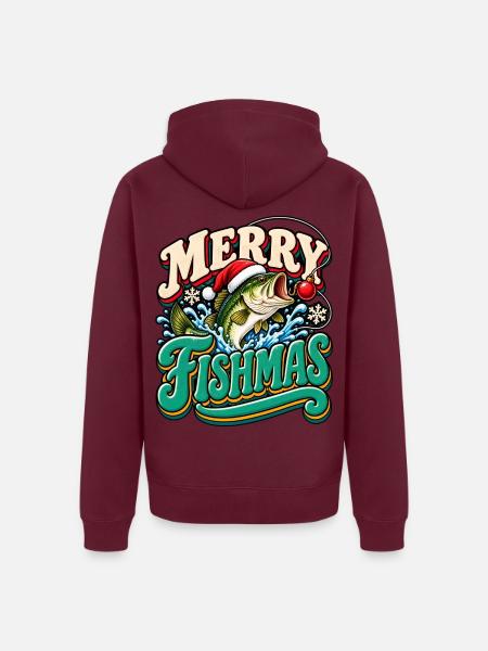 Merry Fishmas: Festlicher Weihnachtsfisch - Unisex Premium Bio Zip Hoodie - Burgunderrot