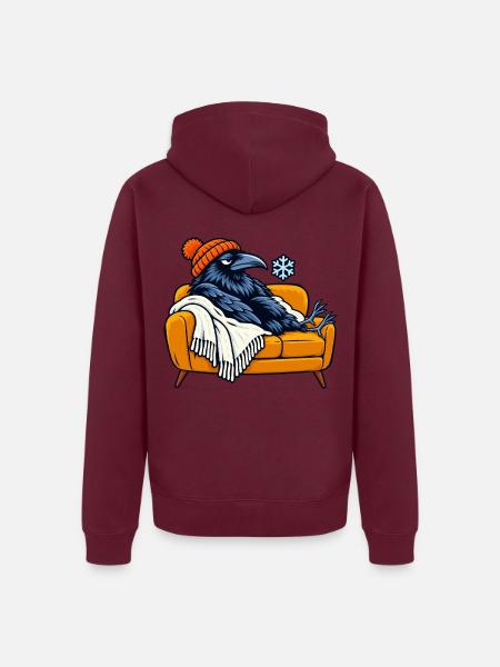Rabe auf Cozy Couch - Unisex Premium Bio Zip Hoodie - Burgunderrot