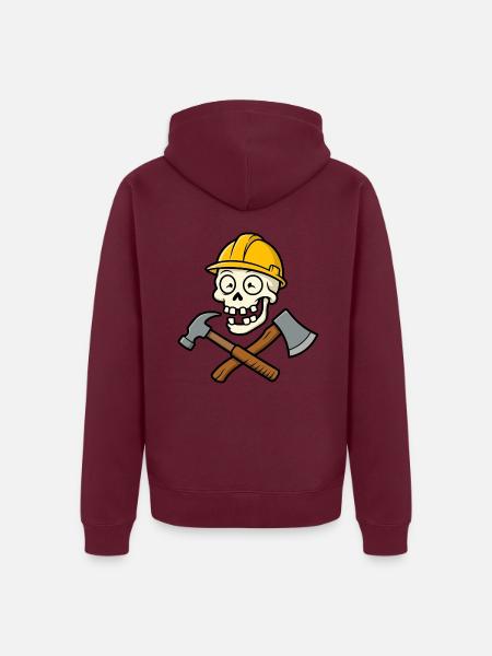 Lustiger Bauarbeiter-Schädel - Unisex Premium Bio Zip Hoodie - Burgunderrot