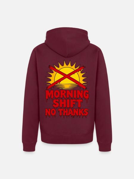 Morning Shift No Thanks Typografie Pflege RN - Unisex Premium Bio Zip Hoodie - Burgunderrot - Hinten