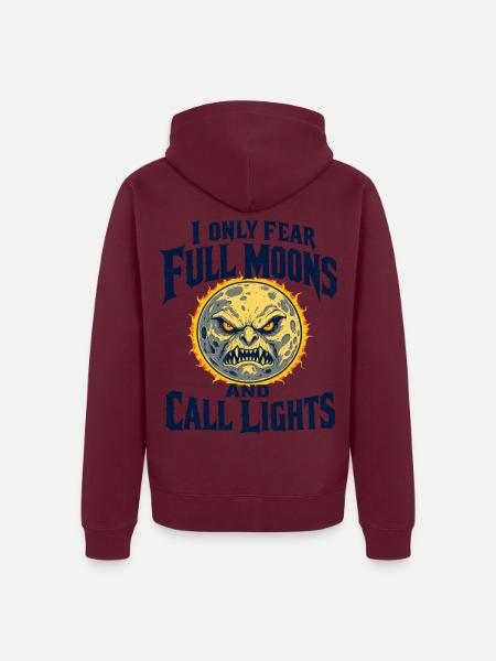 I Only Fear Full Moons Pflege Nachtschicht - Unisex Premium Bio Zip Hoodie - Burgunderrot - Hinten