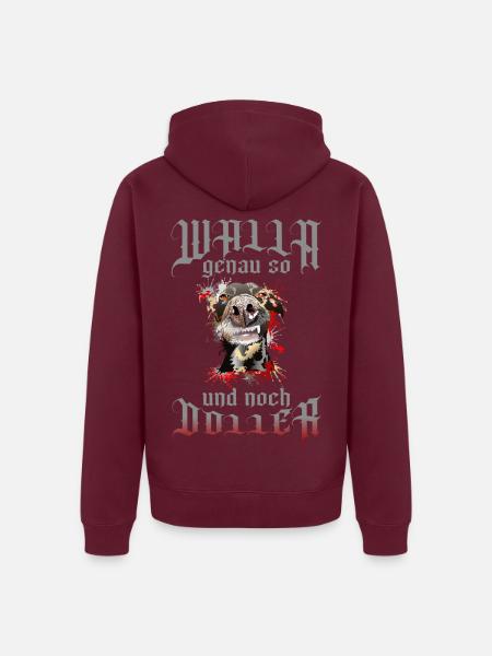 Dobermann Walla genau so und noch doller - Unisex Premium Bio Zip Hoodie - Burgunderrot - Hinten