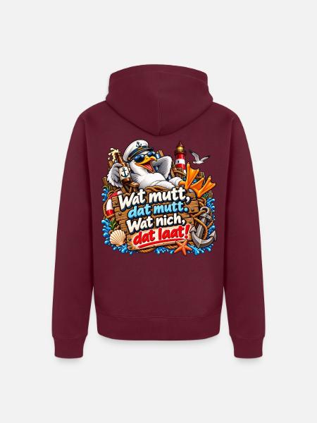 Wat mutt, datt mutt Nautik Clipart - Unisex Premium Bio Zip Hoodie - Burgunderrot - Hinten