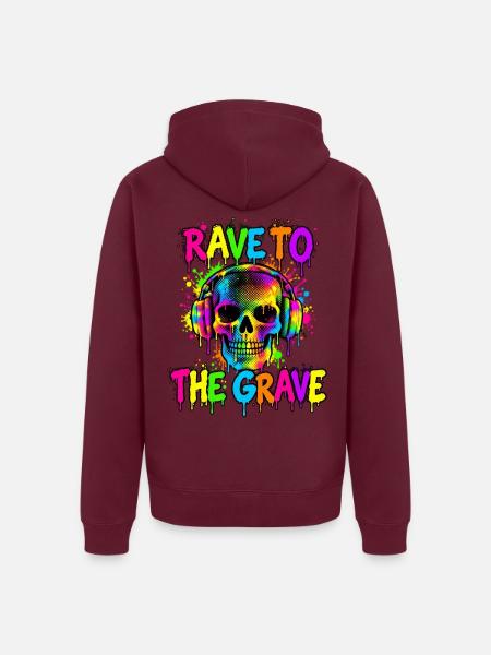 Rave Skull Neon-Kopfhörer - Unisex Premium Bio Zip Hoodie - Burgunderrot