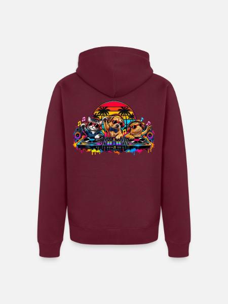 Palm Party DJ Pals - Unisex Premium Bio Zip Hoodie - Burgunderrot