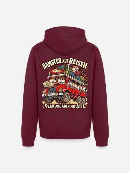 Hamsterreise mit Stil - Unisex Premium Bio Zip Hoodie - Burgunderrot