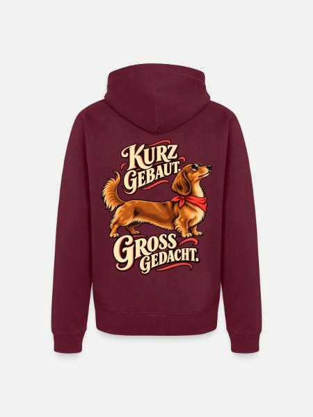 Kurz gebaut groß gedacht Dackel - Unisex Premium Bio Zip Hoodie - Burgunderrot