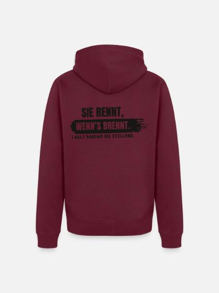 Sie rennt, wenn's brennt – I halt dahoam die - Unisex Premium Bio Zip Hoodie - Burgunderrot - Hinten