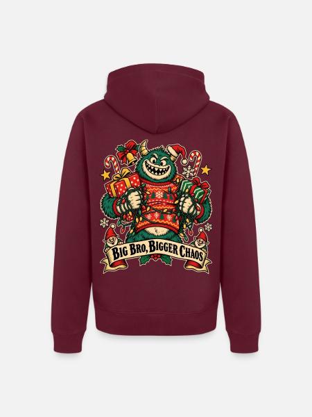 Christmas Monster Big Bro Bigger Chaos - Unisex Premium Bio Zip Hoodie - Burgunderrot - Hinten