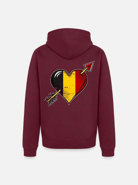 Belgien Flagge Herz mit Pfeil used look - Unisex Premium Bio Zip Hoodie - Burgunderrot - Hinten