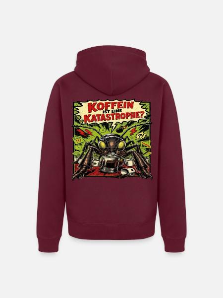 Koffein ist eine Katastrophe – Horror-Ameise Retro - Unisex Premium Bio Zip Hoodie - Burgunderrot - Hinten