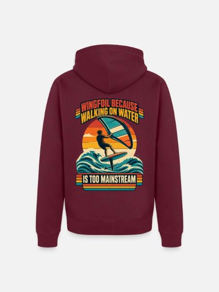Wingfoil Because Walking On Water - Unisex Premium Bio Zip Hoodie - Burgunderrot - Hinten