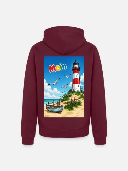 EG Moin Leuchtturm Urlaub Boot Meer Sand Maritim - Unisex Premium Bio Zip Hoodie - Burgunderrot - Hinten