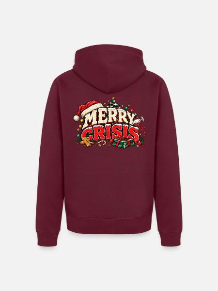 Merry Crisis – Lustiges Weihnachtsdesign - Unisex Premium Bio Zip Hoodie - Burgunderrot - Hinten