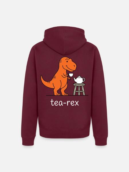 Tea Rex Teezeit Dino - Unisex Premium Bio Zip Hoodie - Burgunderrot - Hinten