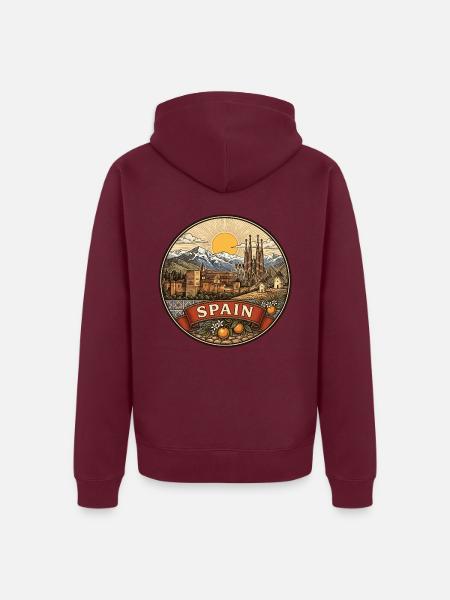 Spanien Reiseabzeichen Alhambra & Sagrada Souvenir - Unisex Premium Bio Zip Hoodie - Burgunderrot - Hinten
