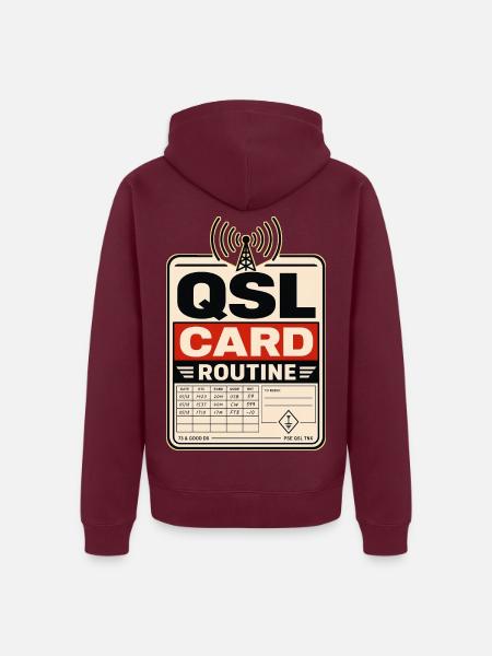 QSL CARD ROUTINE - Unisex Premium Bio Zip Hoodie - Burgunderrot - Hinten