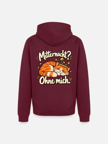 Silvesterkatze – Mitternacht? Ohne mich. - Unisex Premium Bio Zip Hoodie - Burgunderrot - Hinten