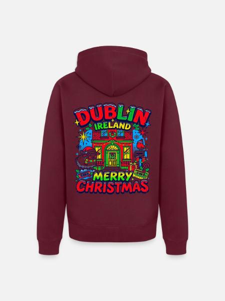 Festive Dublin Ireland Holiday Christmas Season - Unisex Premium Bio Zip Hoodie - Burgunderrot - Hinten