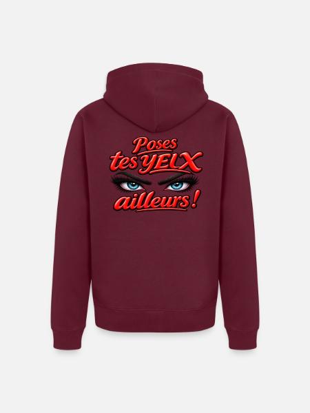Poses_tes_yeux_ailleurs_2026 - Unisex Premium Bio Zip Hoodie - Burgunderrot - Hinten