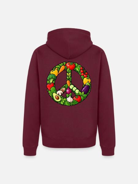 Gemüse Peace Zeichen – Vegan Vegetarisch - Unisex Premium Bio Zip Hoodie - Burgunderrot - Hinten