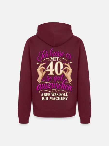Mit 40 so gut aussehen Lustiger Geburtstagsspruch - Unisex Premium Bio Zip Hoodie - Burgunderrot - Hinten