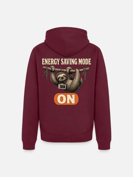 Energiesparmodus Faultier - Unisex Premium Bio Zip Hoodie - Burgunderrot - Hinten