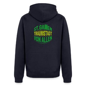 St.Gallen - Traumstadt von allen - Unisex Premium Bio Zip Hoodie - Navy - Hinten - Nico (187cm)